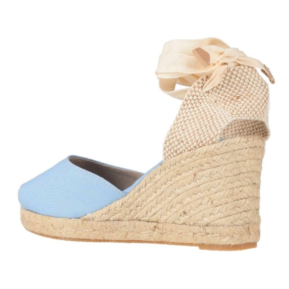 Ganni Canvas Open Toe Wedge Platform Lace Up Espadrilles Light Blue Cream - Picture 4 of 10